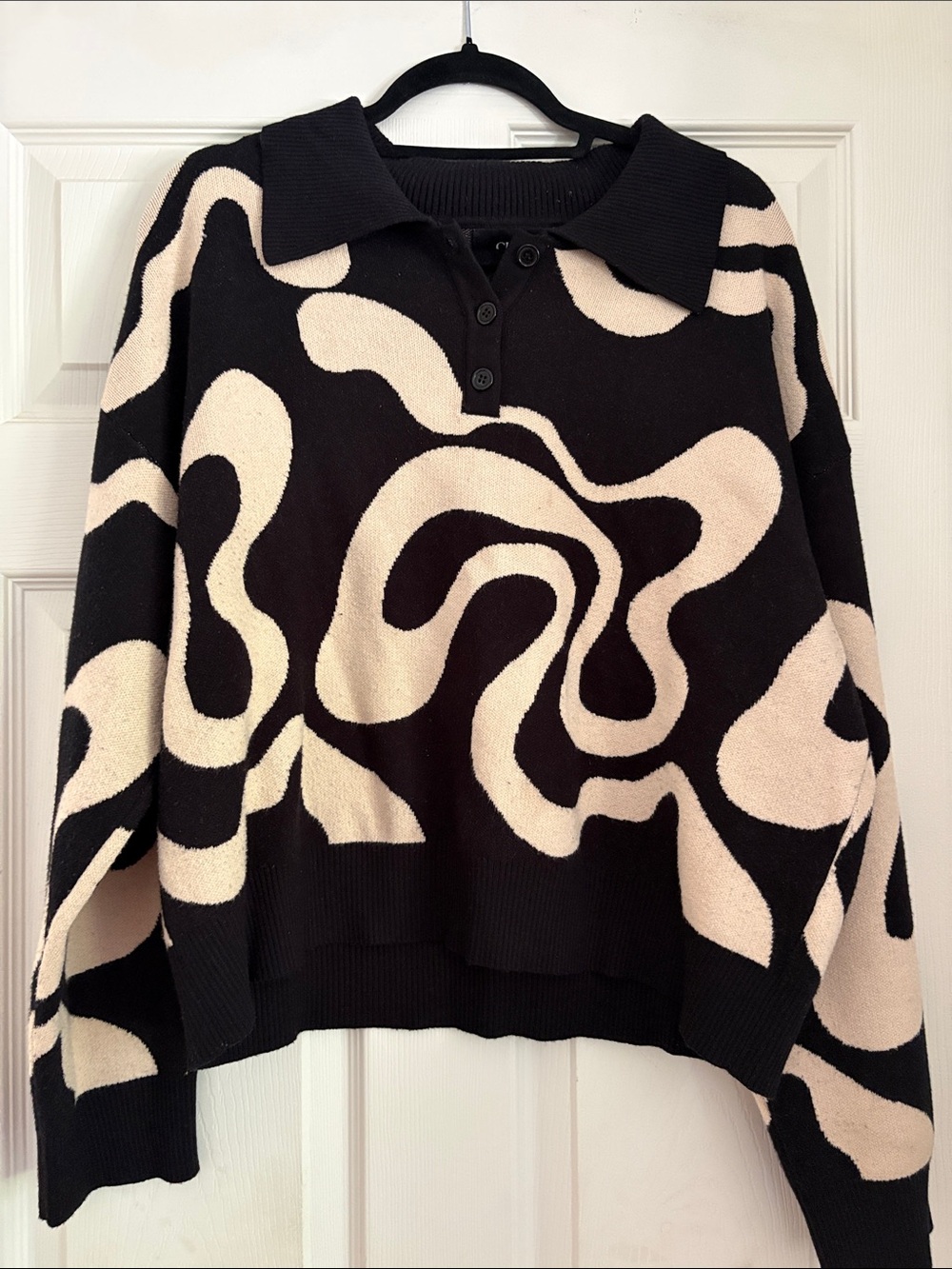 Cider Black & Cream Abstract 2 piece Wide-Leg Knit Pants